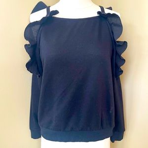 Black Cold Shoulder Ruffle Sweatshirt